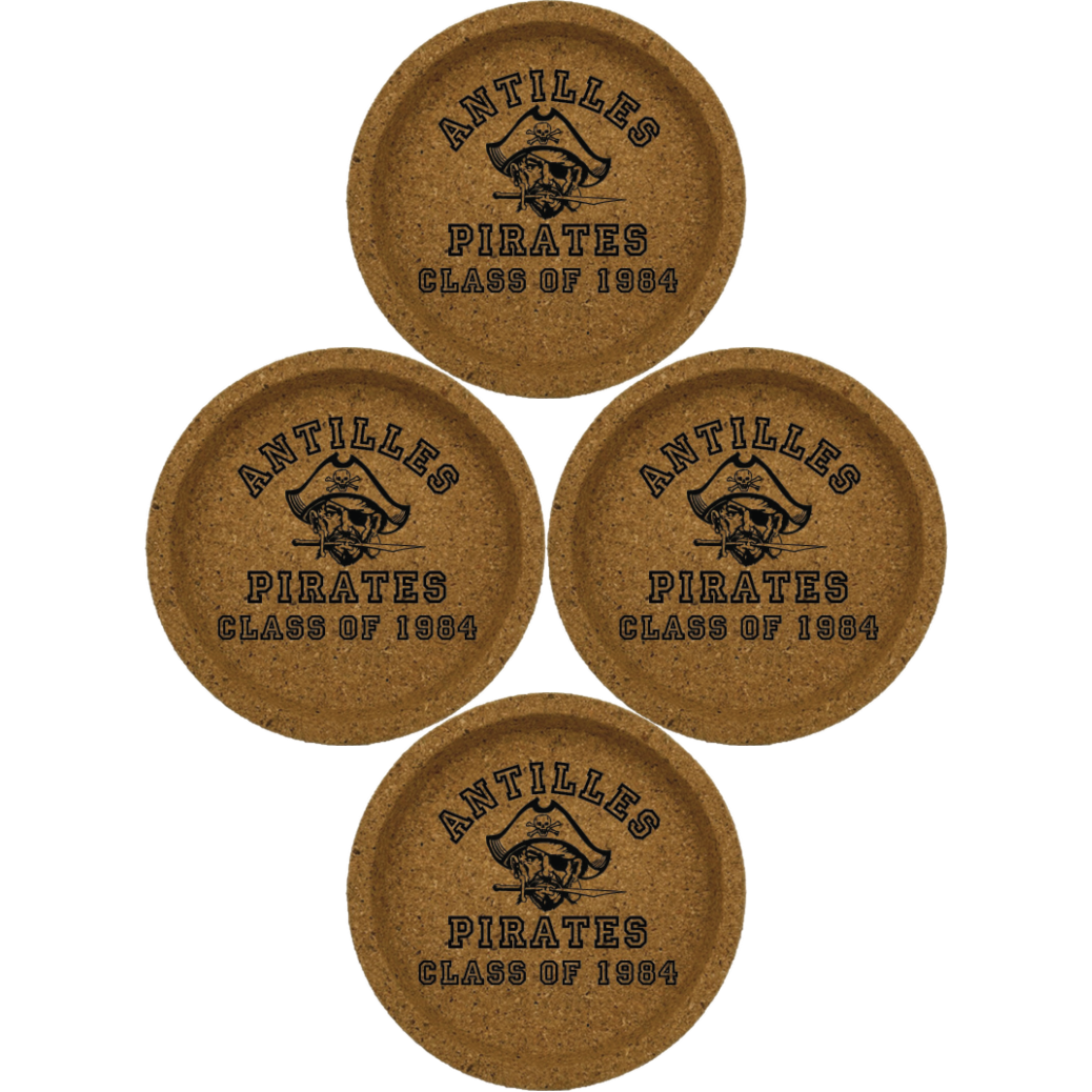 Antilles High School Pirates Class of 1984 Cork Coaster Set