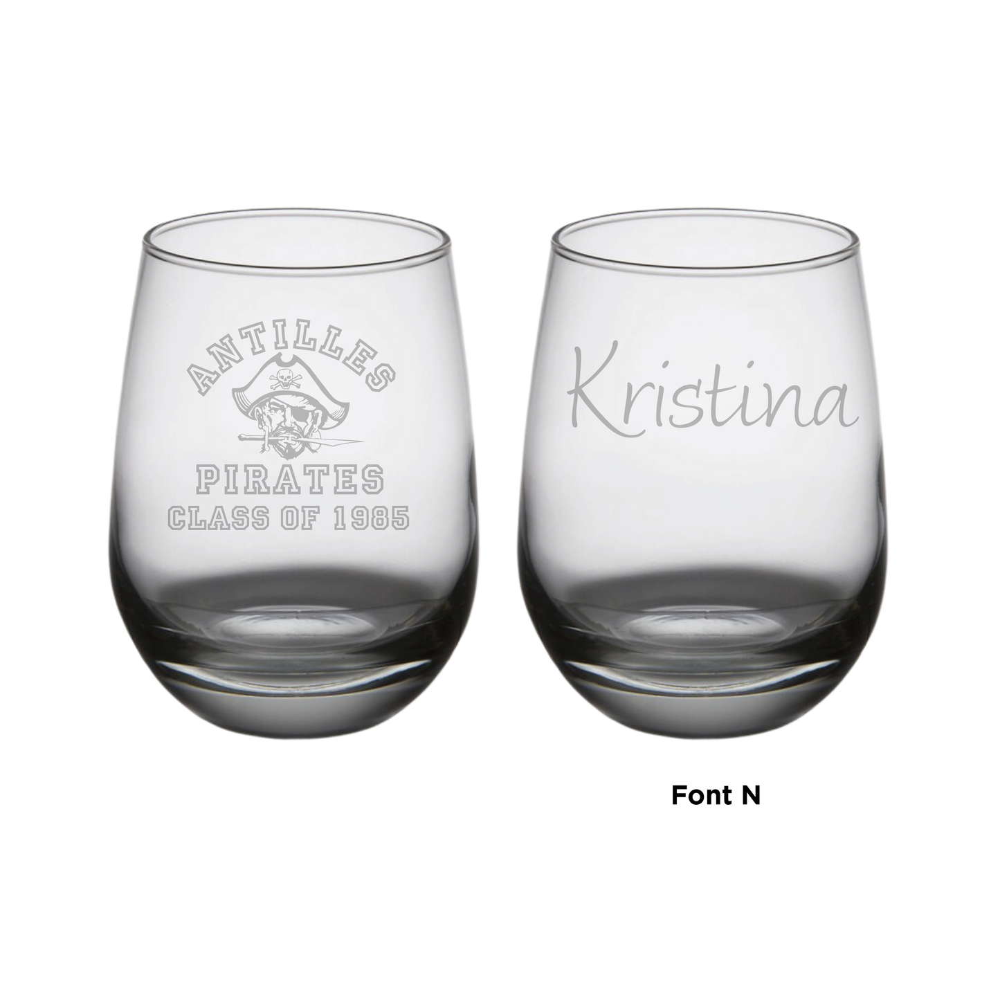 Antilles High School Pirates Class of 1985 Stemless Wine Glass