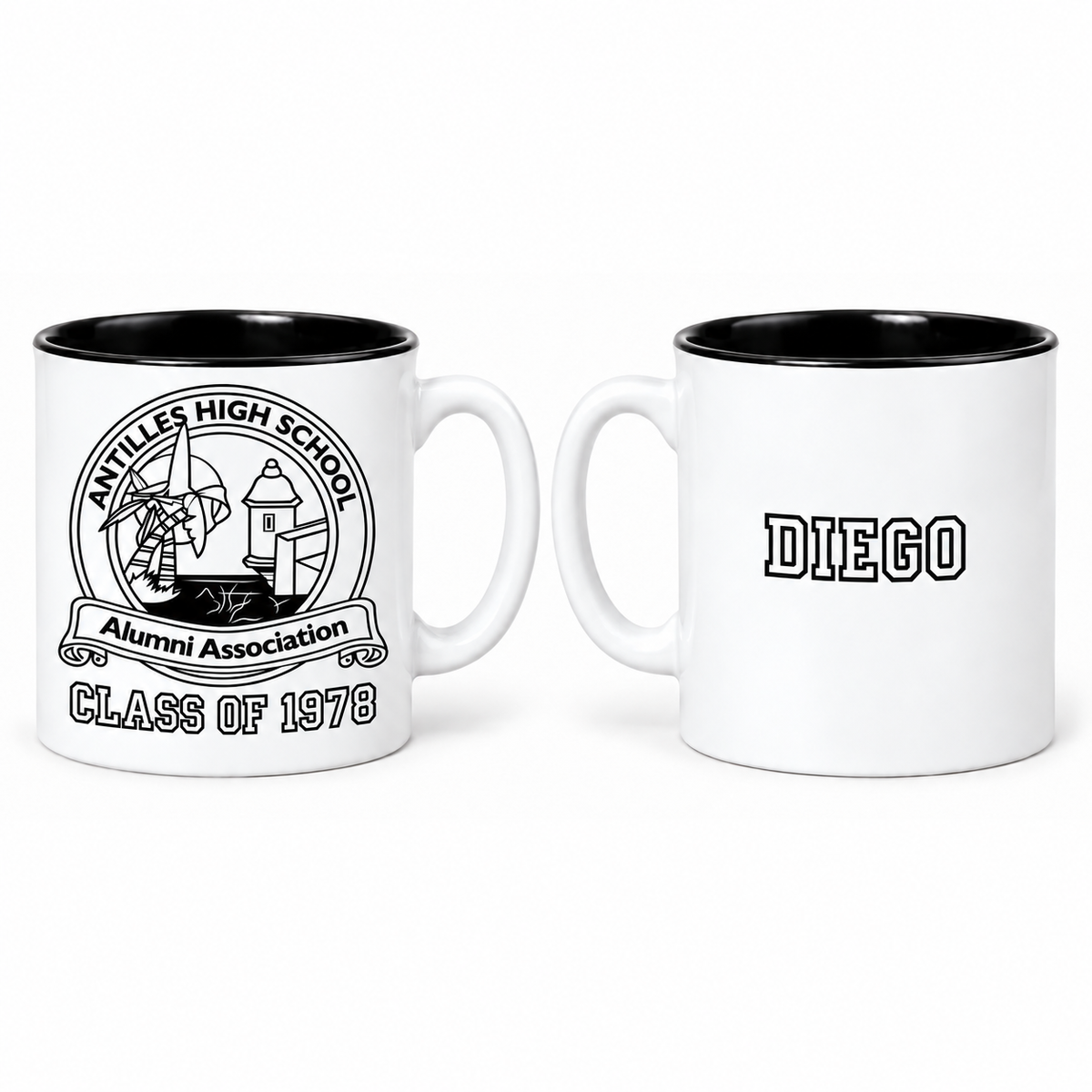 Antilles High School Ceramic Mug — 12 oz — sample Class of 1978 and DIEGO