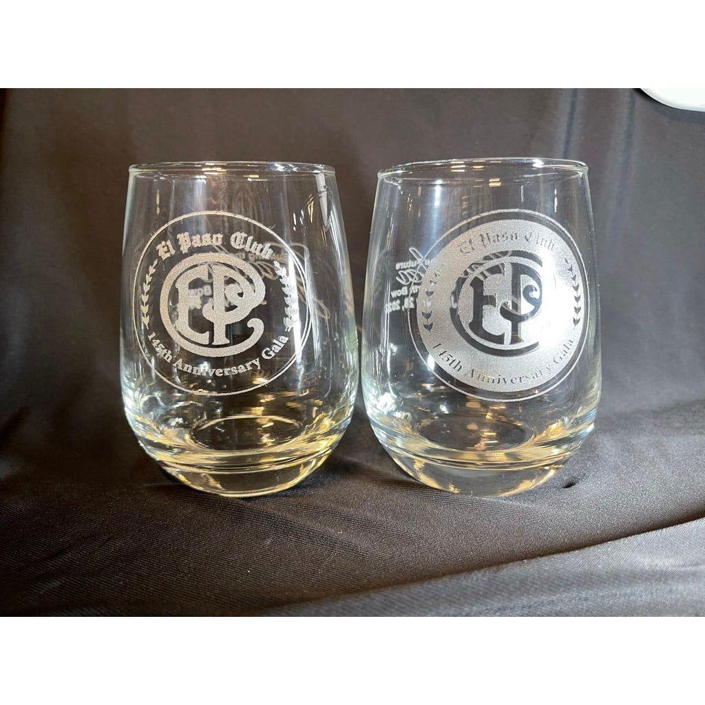 Bespoke Stemless Wine Glasses - Gold Camp Engraving