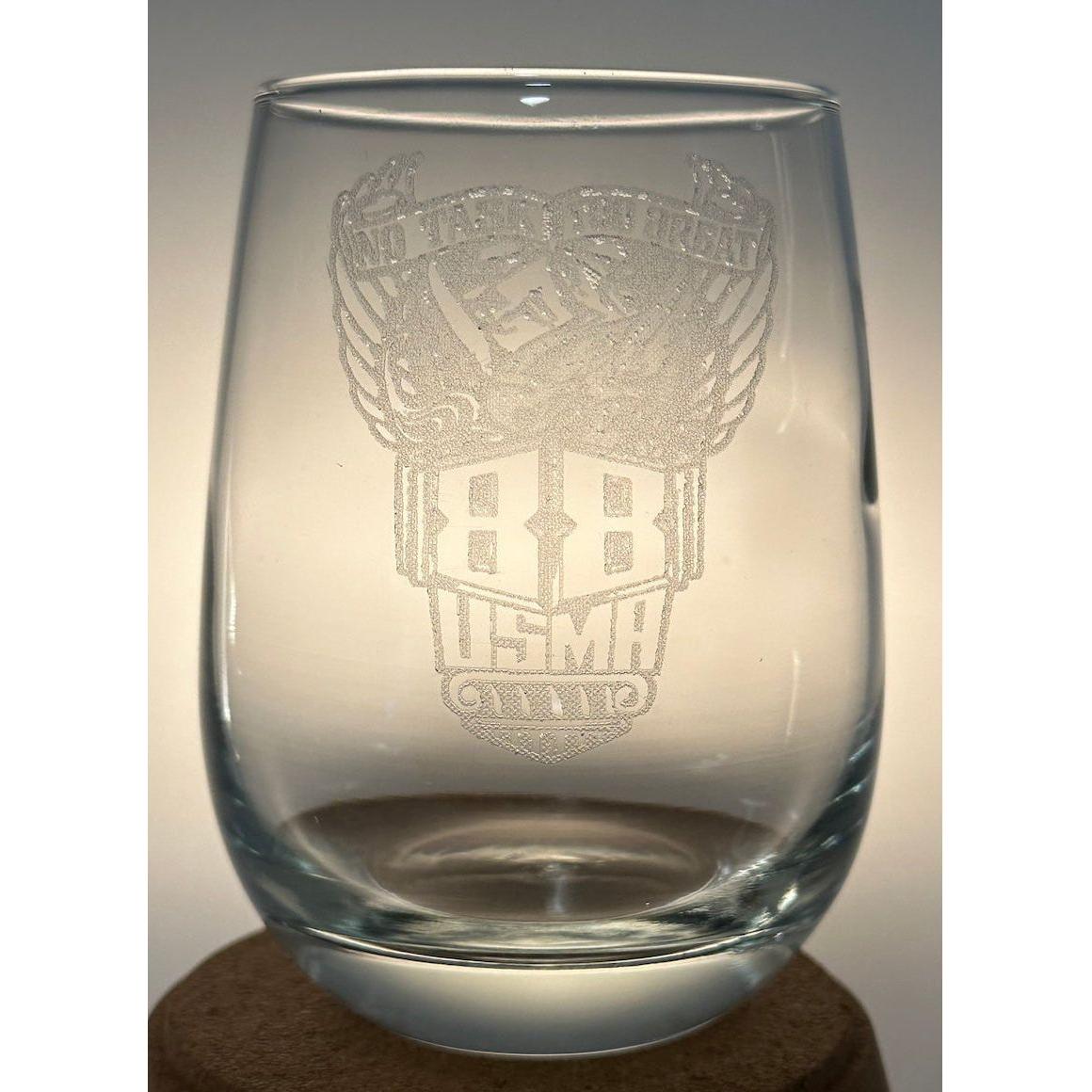 USMA '88 Stemless Wine Glass - Gold Camp Engraving