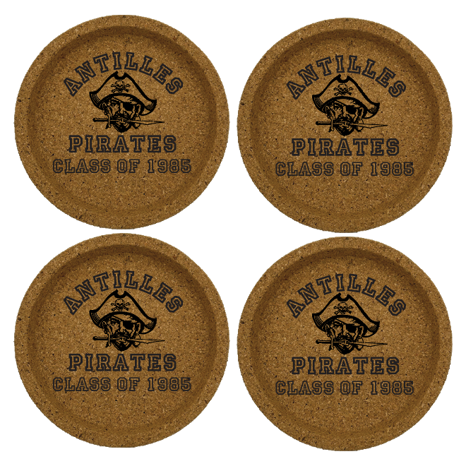 Antilles High School Pirates Class of 1985 Cork Coaster Set