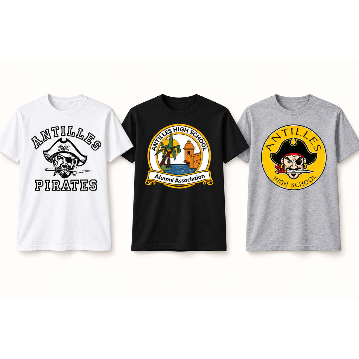 Core Cotton Tee — CLASSIC logo-only preview in White, Black and Grey