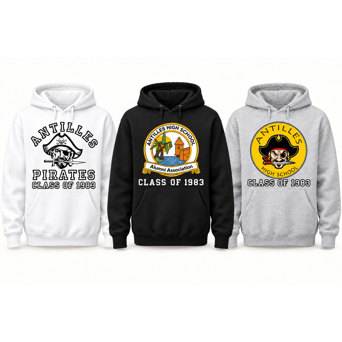 Pullover Hoodie — CLASSIC+ preview, CLASS OF 1983 on one line beneath the logo; sample year