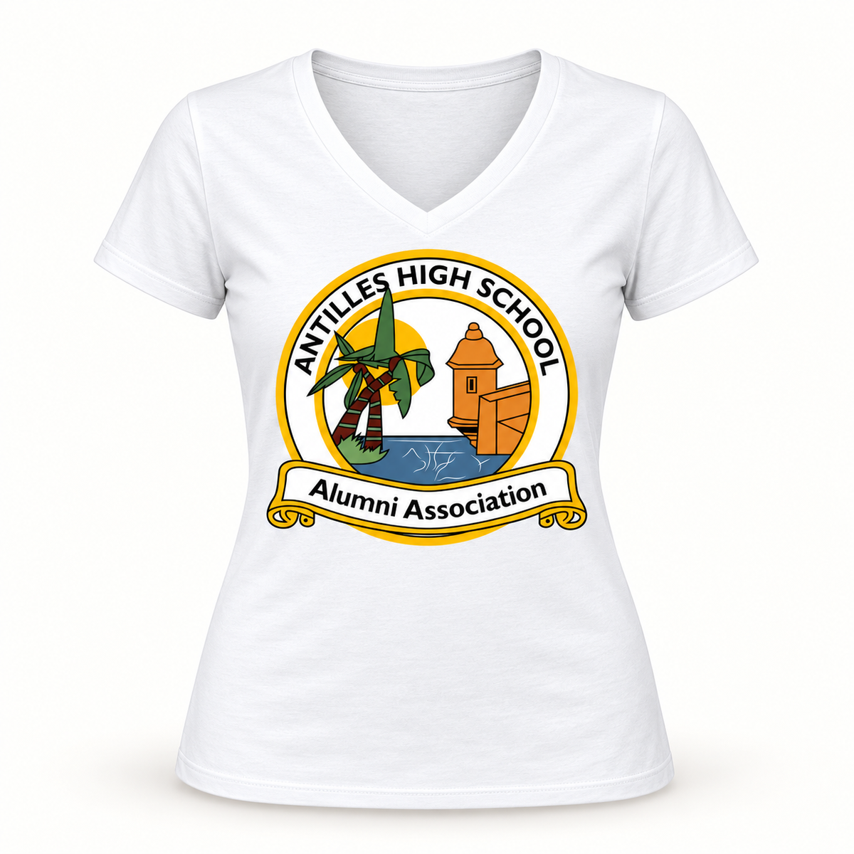 Women’s V-Neck Tee | CLASSIC | White | AHSAA — logo only