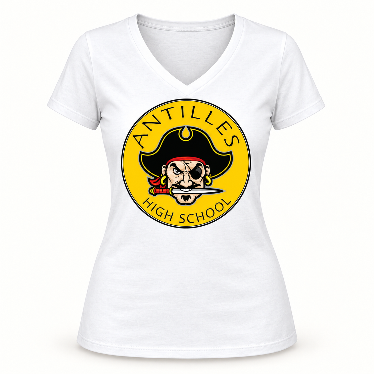 Women’s V-Neck Tee | CLASSIC | White | New Pirate — logo only