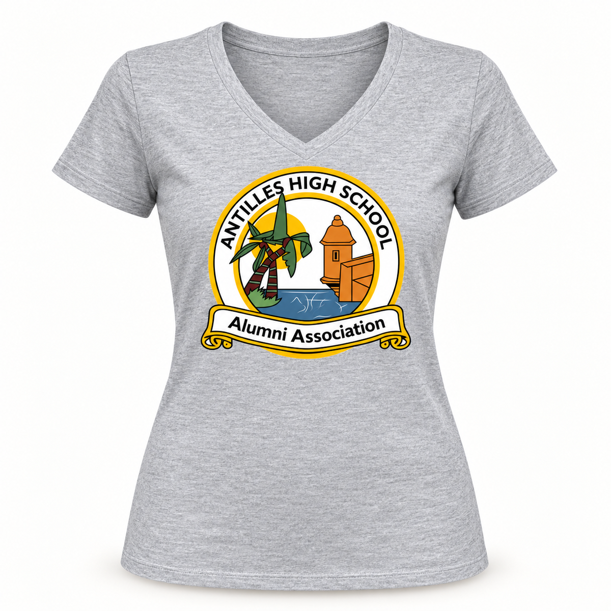 Women’s V-Neck Tee | CLASSIC | Grey | AHSAA — logo only