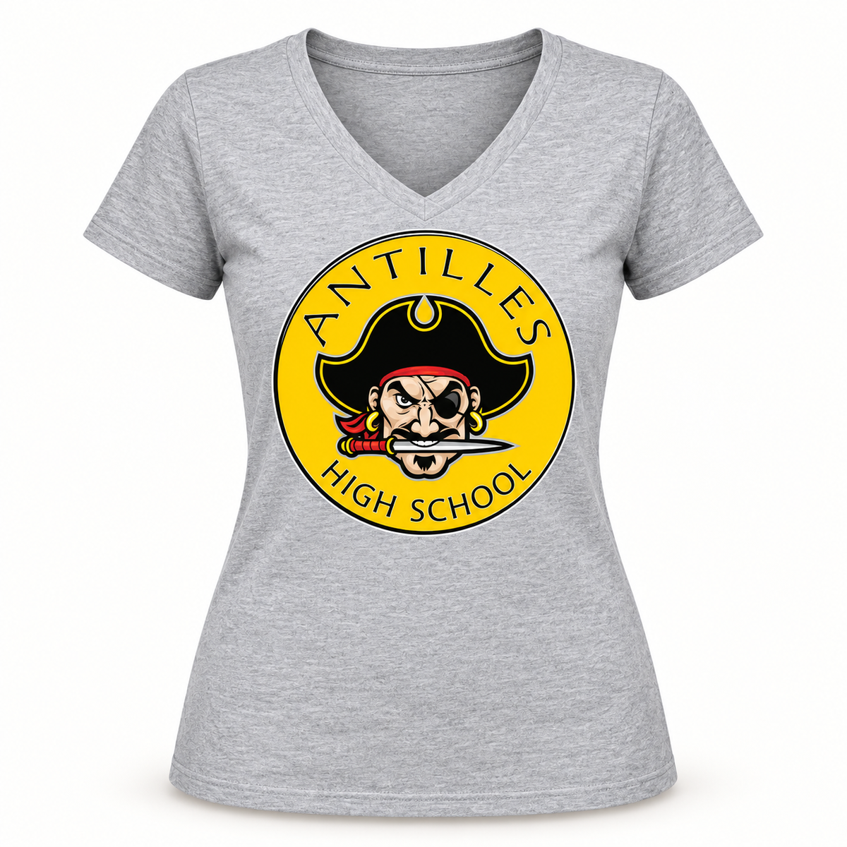 Women’s V-Neck Tee | CLASSIC | Grey | New Pirate — logo only