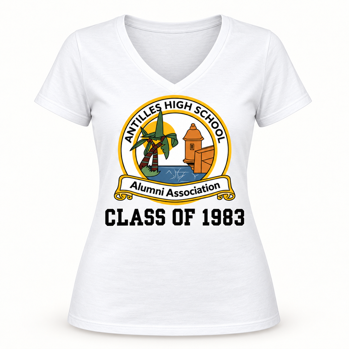 Women’s V-Neck Tee | CLASSIC+ | White | AHSAA — sample CLASS OF 1983