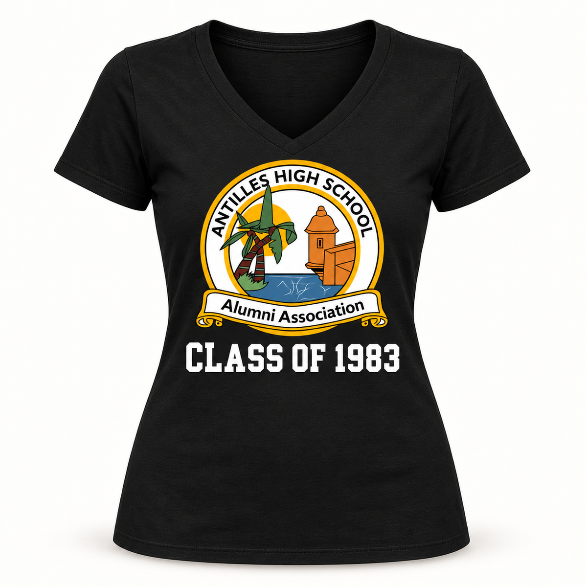 Women’s V-Neck Tee | CLASSIC+ | Black | AHSAA — sample CLASS OF 1983