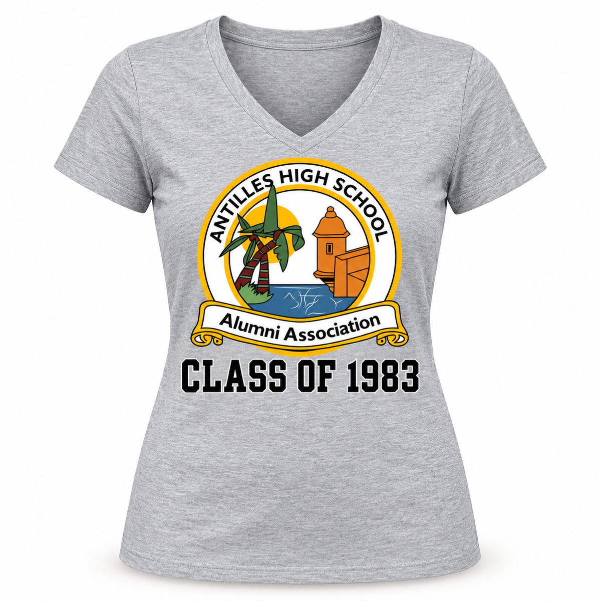 Women’s V-Neck Tee | CLASSIC+ | Grey | AHSAA — sample CLASS OF 1983