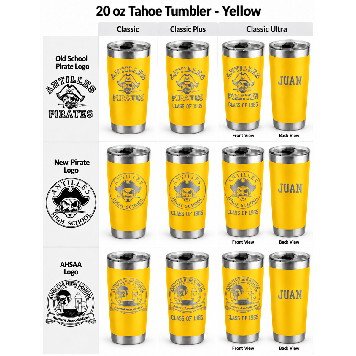 Antilles High School 20 oz Tahoe Tumbler white customization options