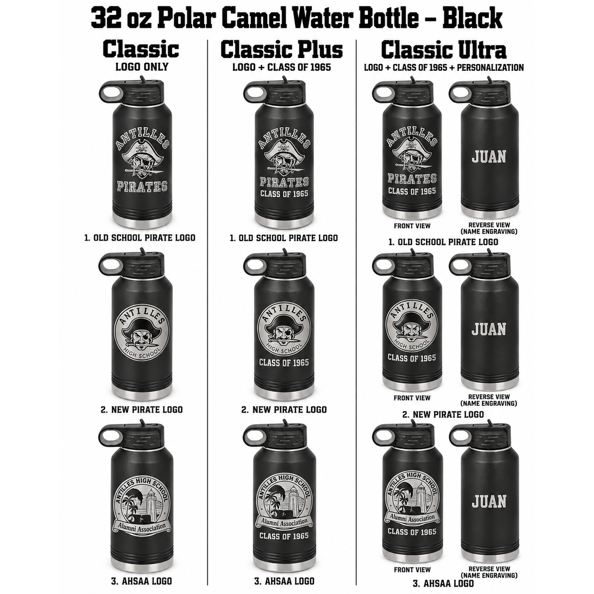 Antilles High School 32 oz Polar Camel water bottle black customization options