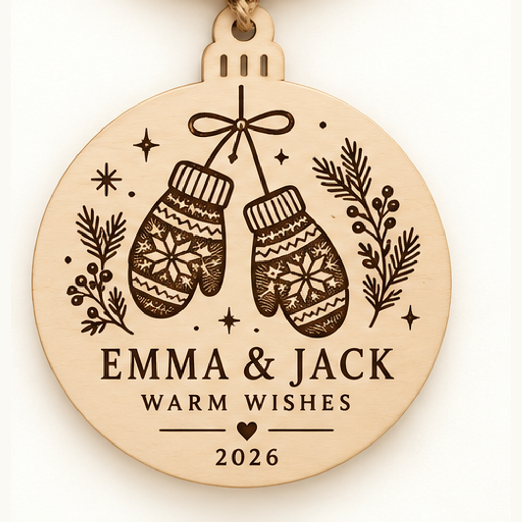 Personalized Couple’s Mitten Christmas Ornament — selected detailed design with sample names and year