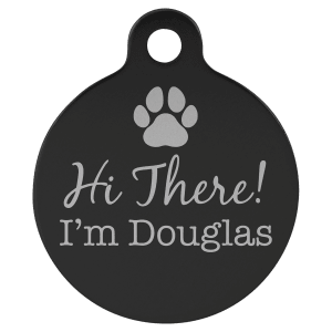 1 1/4" Black Laserable Anodized Aluminum Round Pet Tag with Tab
